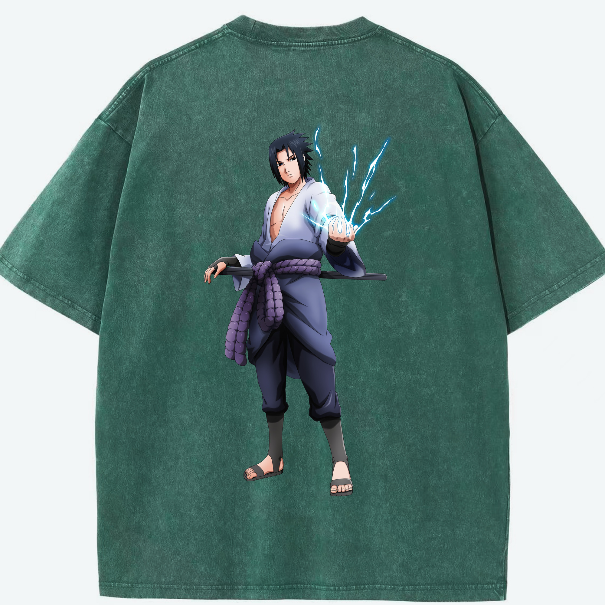 （画像用） NARUTO -ナルト- うちは サスケ Uchiha Sasuke 綿100% ヴィンテージ風 半袖Tシャツ（背面プリント）